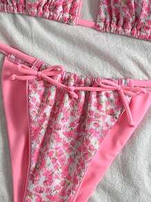SHEIN Conjunto de 2 piezas para mujer con parte superior de triángulo con estampado floral aleatorio y Bottom de bikini, ideal para verano, playa y vacaciones