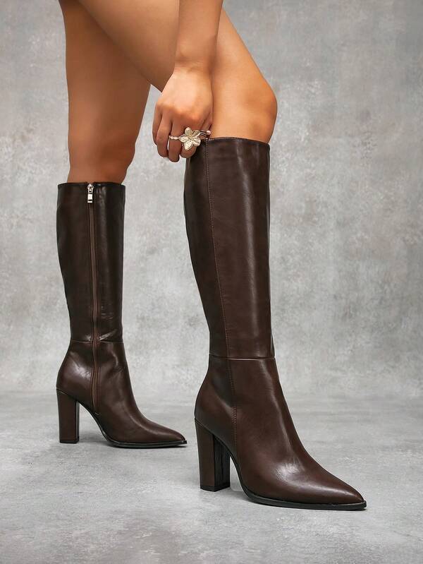 CUCCOO SZL Women's Pointed Toe Side Zipper Design Fashion Knee High Boots