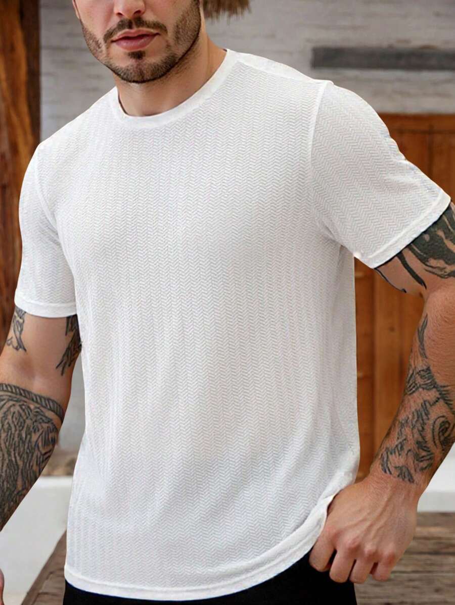 Manfinity Homme Áo thun nam tay ngắn cổ tròn màu trơn cỡ lớn, mùa hè - trắng - Xem 1