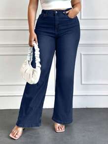 RueChic 97% Cotton Plus Solid Straight Leg Jeans - Medium Wash - View 6