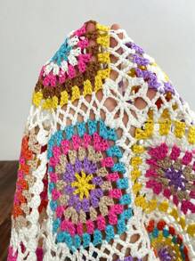 Breezaya Vintage Handmade Crochet Hollow Out Lace-Up Plus Size Mid-Length Cardigan For Women, Bohemian Style Summer Swimwear Cover-Up, Vacation Top Winter Fall Autumn