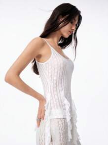 LYSMO 2025 Women's High-End Fashion White Lace Textured Scalloped Edge Hollow Camisole,Elegant Summer Vacation Bohemian Style Casual Everyday Wear Top - White - View 5