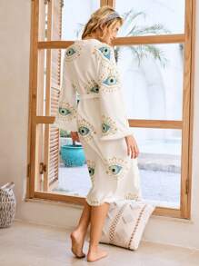 Lullawish Fashionable Women's Bubble Eye Print Wrinkle Sleepwear Bathrobe, Suitable For Summer, Fall, Winter - Multicolor - View 2