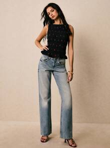 Poéselle 女士合身无袖樱桃印花荷叶边下摆衬衫