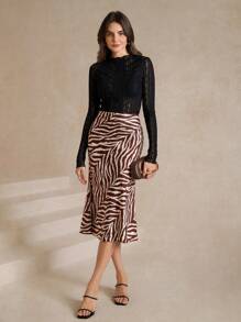 Amorya Zebra Striped Mermaid Hem Skirt - Multicolor - View 5