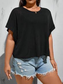 SHEIN Essnce Áo thun tay ngắn hở lưng, thoáng khí, thoải mái hàng ngày, chất liệu vải thoáng khí, thoáng khí, thời trang xuân hè cỡ lớn cho nữ, Y2k, trang phục dạo phố, áo đi chơi, mùa hè châu Âu, cho ngày tựu trường - màu đen - Xem 6