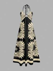 Zivah 女士休闲度假抽绳V领露背高开衩连衣裙，印花，适合夏季度假 - 彩色 - 查看 8