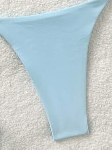 Soleia 女士夏季沙滩纯色露背性感比基尼两件套泳衣套装 - 藍色 - 查看 4