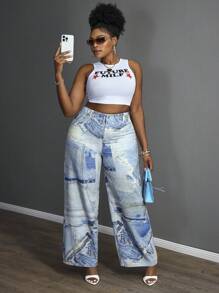 Slaydiva Quần jeans nữ cỡ lớn, kiểu dáng rộng rãi, có túi, phối nhiều mảnh, dáng thoải mái, thích hợp mặc đi club, quần jeans nữ cỡ lớn, trang phục dự tiệc, quần jeans cạp cao phong cách Gothic gợi cảm, trang phục dự tiệc đường phố, phong cách Y2K, quần jeans nữ in họa tiết trừu tượng, quần jeans ống đứng rộng rãi, thời trang đường phố. - Nhiều màu - Xem 2