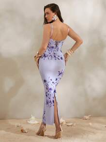 Silquee Vestido slim fit con estampado floral y aplicaciones de encaje