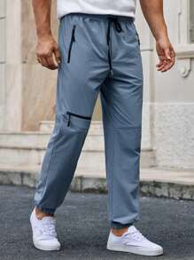 HIMLAND Pantalones para hombre con cordón en la cintura, puño elástico y bolsillos