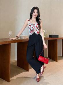 Celisse Camiseta sin mangas con estampado de rosas romántico para vacaciones (corte aleatorio) para mujeres - Multicolor - Ver 6