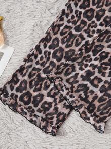 SilkySpell Women's Sexy Leopard Print Spaghetti Strap Lace Edge Summer Pajama Set - Multicolor - View 5