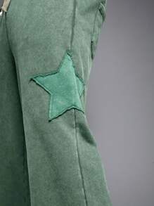 Manfinity VCAY Plus Size Men's Loose Streetwear Five-Pointed Star & Embroidered Snowflake Long Sweatpants