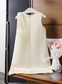 Vestido holgado sin mangas con decoración de mariposa y flores para niñas, atuendo informal - Blanco - Ver 2