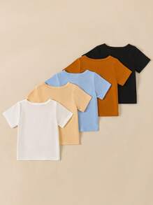 SHEIN Playful Pals 5pcs Pack Infant/Toddler Boys' Casual Comfortable White T-Shirt, Spring/Summer Baby Boy Summer T-Shirt