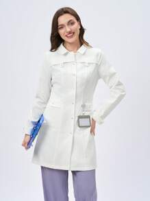 Scrubzie Anti-Wrinkle Long Sleeve Collared Multi-Pocket Women Health Care Worker Scrub Uniform Jacket