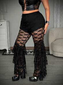 Whyspr Plus Size Rave/Style Solid Color Pants, Fashionable For Summer Fall Cloth For Women - Black - View 3