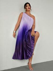 Firerie Robe maxi à épaules asymétriques en violet dégradé, plissée à ourlet asymétrique. Convient pour la Saint-Valentin, les concerts, les représentations, les sorties, les dîners de gala, le bal de promo, les mariages. Style sexy, élégant, décontracté, romantique, parfait pour les vacances, la plage, le bureau, les anniversaires. Coupe sirène.