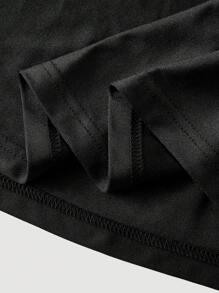 SHEIN MOD 黑色鱼骨拼布短袖中长连衣裙、秋冬女装、女式复古服装、返校服装、黑色连衣裙、紧身连衣裙、教师服、校服、合身连衣裙、90 年代时尚、女士夏季连衣裙、茶会连衣裙 - 黑色 - 查看 5
