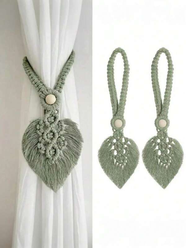 2pcs/Set Of Bohemian-Style Curtain Straps, Hand-Woven Colorful Leaf Curtain Decorative Buckles, Curtain Binding Ropes, Home Soft Decoration Hanging Ornaments