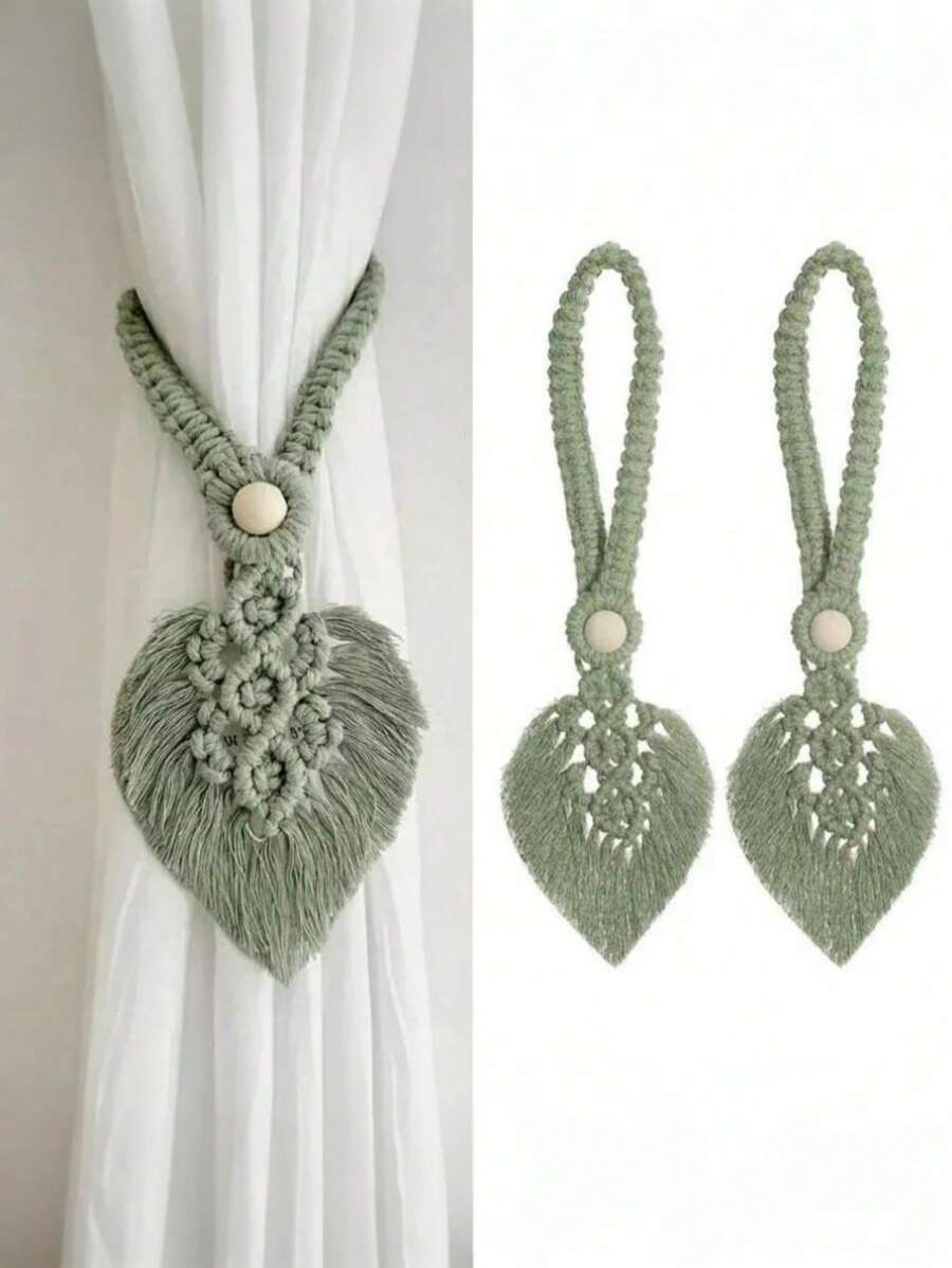 2 件套波西米亚风格窗帘带，手工编织彩色叶子窗帘装饰扣，窗帘绑绳，家居软装饰挂饰，婚礼装饰