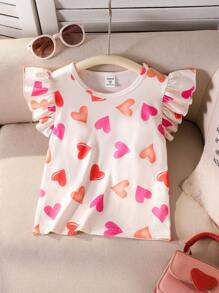 Young Girl Dopamine Color Heart Print Cap Sleeve Tank Top - Multicolor - View 5