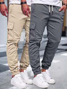 Manfinity Homme Pantalones casuales de carga con cintura con cordón decorado para hombre