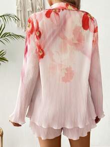 SHEIN 2 chiếc áo khoác dài tay họa tiết sọc và hoa cho bà bầu và quần short thường ngày - Nhiều màu - Xem 2