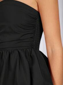 COSMINA 女士纯色简约褶皱抹胸上衣 - 黑色 - 查看 7