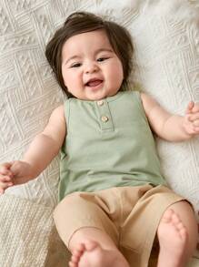 Cozy Pixies Newborn Baby Boy/Girl 2pcs/Set Soft Knit Crew Neck Sleeveless Pullover Top