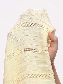 Franclia Hollow Out Long Sleeve Crewneck Knit Sweater, Lightweight Knit Pullover Fall Winter