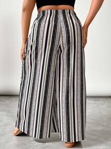 SHEIN VCAY Talla grande Pantalones de pierna ancha con estampado geométrico de rayas - Multicolor - Ver 2