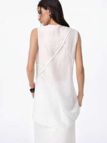 LYSMO Women's Solid Color V-Neck Casual Camisole For Summer - White - View 2