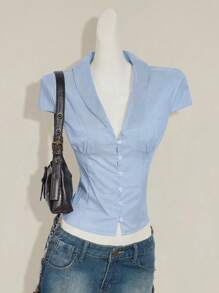 SHEIN ICON 条纹纽扣衬衫，夏季时尚