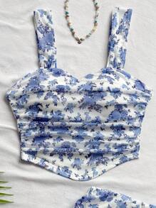Soleia Completo da donna con top a canottiera con motivo floreale ditsy e minigonna plissettata, stile vacanziero, per spiaggia e vacanza, abbinamento primaverile/estivo, per donna, stile boho per festival musicali all'aperto