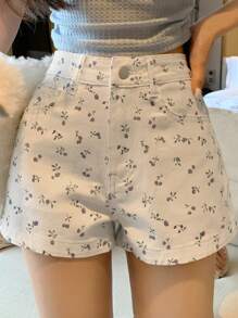 DAZY 夏季新款宽松休闲植物印花女式牛仔短裤