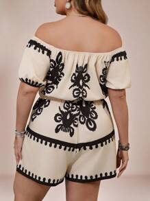 SHEIN VCAY 大码女式碎花露肩休闲连体裤 夏季女装 欧洲夏季西部风女装 可爱夏季装 沙滩装 波西米亚风女装 度假装 女士度假装 女士嬉皮风女装 复活节装 女士锐舞装 乡村音乐会装 纳什维尔装 伊比沙岛装