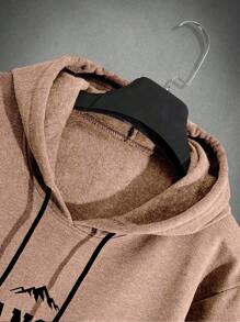 RueChic Conjunto de sudadera con capucha regular de algodón con estampado de letras para hombres