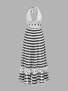TryMe Colorblock Halter Open Shoulder Dress For Women