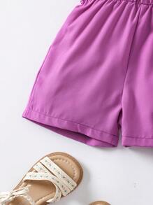 SHEIN 3pcs Young Girl Frill Trim Knotted Shoulder Strap Romper, School, Campus, College - Purple - View 7