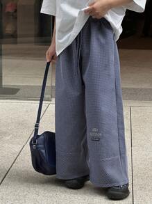 DAZY 青少年男孩格子印花抽绳宽松裤，秋季童装，返校服 - 藍色 - 查看 7