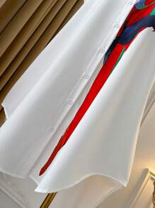 Rometta Vestido camisero informal de estilo vacacional para mujer con talla grande, de manga tipo murciélago y estampado de loro, para el verano - Multicolor - Ver 6