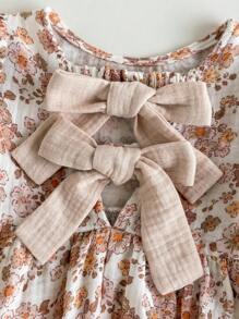 Loomiva 2pcs Baby Girl Floral Graphic Round Neck Puff Sleeve Top And Elastic Waist Shorts Set - Multicolor - View 6