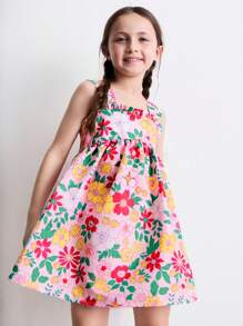 SHEIN 小女孩碎花无袖夏季度假连衣裙 - 彩色 - 查看 4
