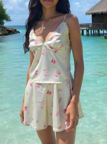 Women's Digital Print Loose Cami Top And Mini Skirt 2 Pieces Set - Multicolor - View 5