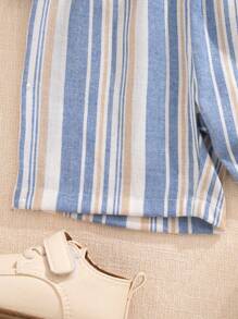SHEIN Young Boy Summer Striped Collar Pocket Shirt And Shorts Set,Matching Family Vacation Outfit,2 Pieces Suit For Kids,Daily Outings,College,Parties,4t - Multicolor - View 7