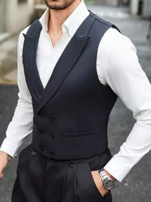 Manfinity Mode Men's Minimalist Solid Color Distressed Lapel Single Breasted Suit Vest