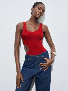 Maija 2025 夏季新款红色不对称镂空连体泳衣，适合女士，优雅休闲度假海滩日常百搭时尚派对婚礼宾客早午餐独立日母亲节音乐节毕业典礼 - 紅色 - 查看 6