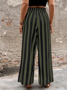 SHEIN LUNE Pantalones anchos casuales de verano de talla grande con estampado de rayas y cintura alta